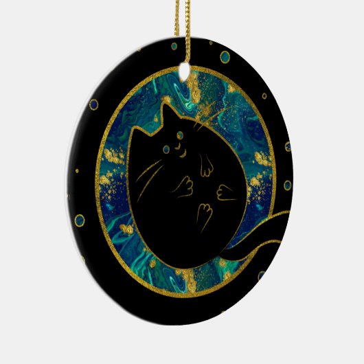 おもしろいで黒いぽっちゃりした猫 セラミックオーナメント (右)