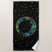 おもしろいで黒いぽっちゃりした猫 ビーチタオル (正面)