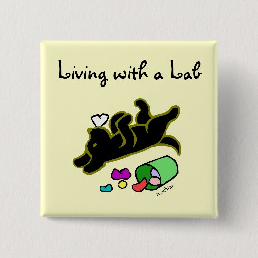 おもしろいで黒いラブラドールの漫画のイラストレーション 缶バッジ (正面)