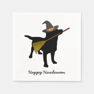 おもしろいで黒い実験室犬のハロウィンの魔法使いの帽子のカスタム スタンダードカクテルナプキン