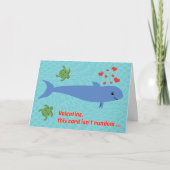 おもしろいで、かわいいネズミイルカのウミガメのバレンタインのしゃれ シーズンカード (正面)