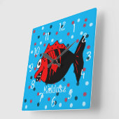 おもしろいで、かわいく黒くおよび赤いファンタジーの魚 スクエア壁時計 (傾斜)