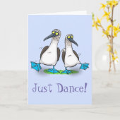 おもしろいで、幸せで青い足の最下位の誕生日の漫画 カード (黄色い花)