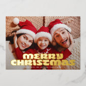 おもしろいとはっきりした金ゴールドモダン写真MERRY Christmas 箔シーズンカード (正面)