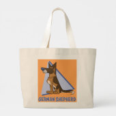 おもしろいとカラフルマンガのドイツの羊飼い犬 ラージトートバッグ (裏面)