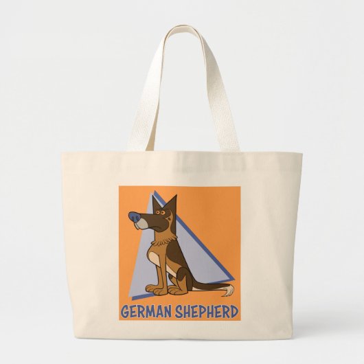 おもしろいとカラフルマンガのドイツの羊飼い犬 ラージトートバッグ (正面)