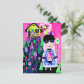 おもしろいとカラフル混合メディアのコラージュ ポストカード (スタンド正面)