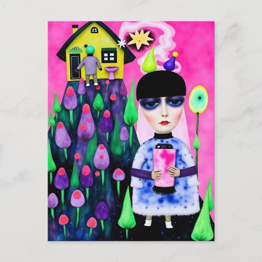 おもしろいとカラフル混合メディアのコラージュ ポストカード (正面)