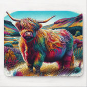 おもしろいとカラフル虹の高地の牛の紫の青 マウスパッド (正面)