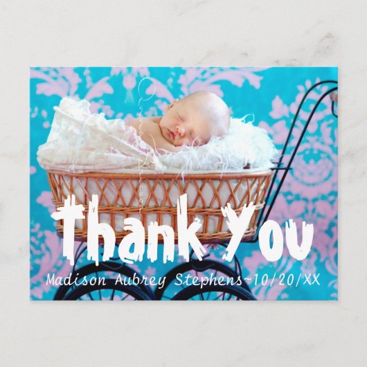 おもしろいとシンプルありがとう赤ちゃんシャワー葉書 案内ポストカード (正面)