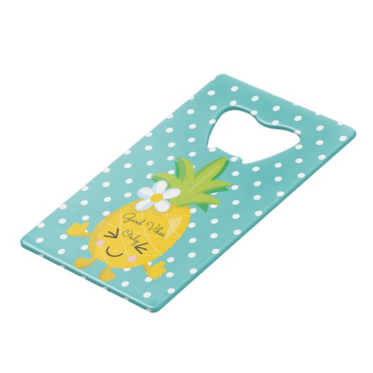 おもしろいとトレンディーパイナップル水玉模様 クレジットカード栓抜き (正面アングル)