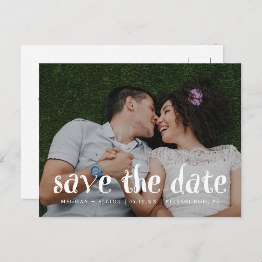 おもしろいとトレンディー結婚式の日付写真を保存 案内ポストカード (正面/裏面)