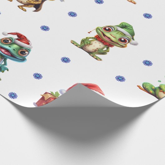 おもしろいとファンキークリスマスカエルの白 ラッピングペーパー (角)