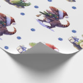 おもしろいとファンキークリスマス恐竜オンホワイト ラッピングペーパー (角)