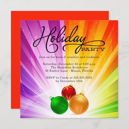 おもしろいとファンキータイポグラフィオーナメントホリデーパーティー 招待状 (正面/裏面)