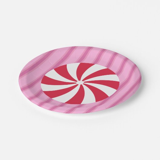おもしろいとファンシーピンククリスマスペパーミントキャンディ ペーパープレート (アングル)