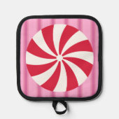 おもしろいとファンシーピンククリスマスペパーミントキャンディ 鍋敷き (正面)