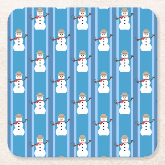 おもしろいとファンシーブルー雪だるま刑事 スクエアペーパーコースター (正面)
