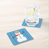 おもしろいとファンシーブルー雪だるま刑事 スクエアペーパーコースター (インサイチュ)