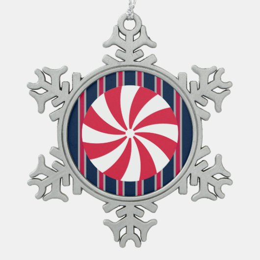 おもしろいとファンシーペパーミントキャンディ スノーフレークピューターオーナメント (正面)