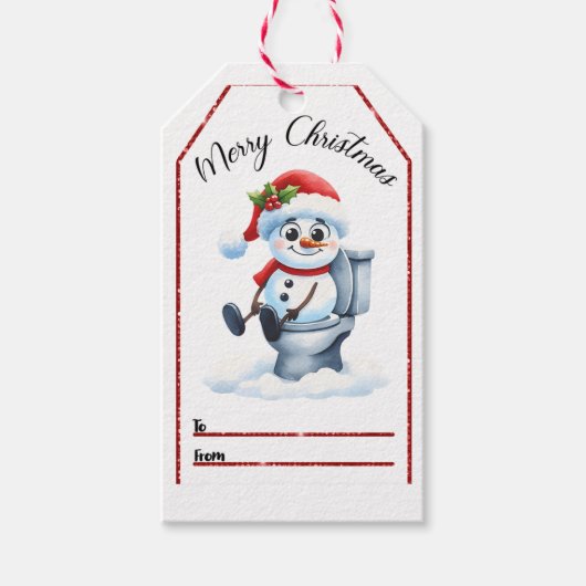おもしろいとフェスティバルのクリスマスラベルは雪だるまを特徴とする ギフトタグ (正面)