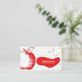 おもしろいとフレンドリー先生レッドアップルスケッチ手描き 名刺 (スタンド正面)