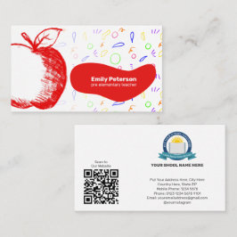 おもしろいとフレンドリー先生レッドアップルスケッチ手描き 名刺