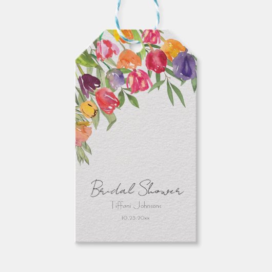 おもしろいとブライトチューリップと緑ブライダルシャワー ギフトタグ (正面)