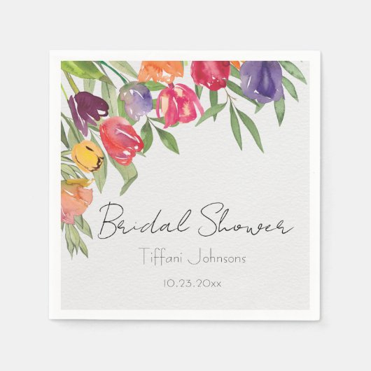 おもしろいとブライトチューリップと緑ブライダルシャワー スタンダードカクテルナプキン (正面)