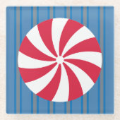 おもしろいとブルーファンシークリスマスペパーミントキャンディ ガラスコースター (正面)