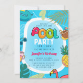 おもしろいとプカラフルールパーティー | パームスイミング誕生日 招待状 (正面)