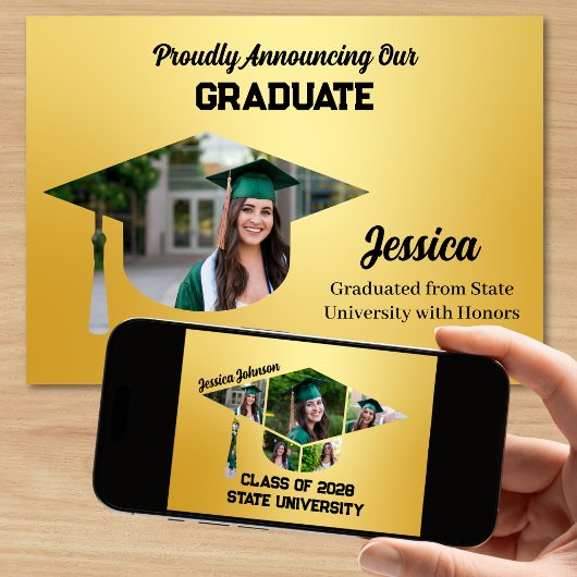 おもしろいとユニーク金ゴールド7枚の写真の卒業 案内状