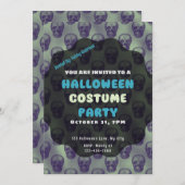 おもしろいと不気味なスカルメタリック背景ハロウィーン 招待状 (正面/裏面)