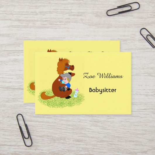 おもしろいと可愛いポニーとベビー – ベビーシッター 名刺 (正面/裏面インサイチュ)