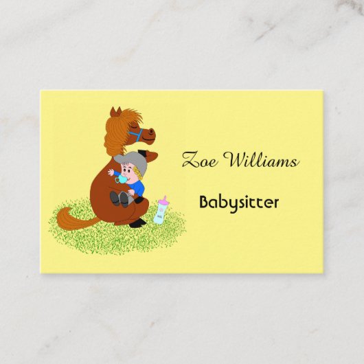 おもしろいと可愛いポニーとベビー – ベビーシッター 名刺 (正面)