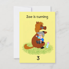 おもしろいと可愛いポニーとベビー-子供の誕生日 招待状