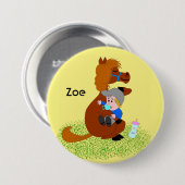 おもしろいと可愛いポニーとベビー-子供の誕生日 缶バッジ (正面&裏面)