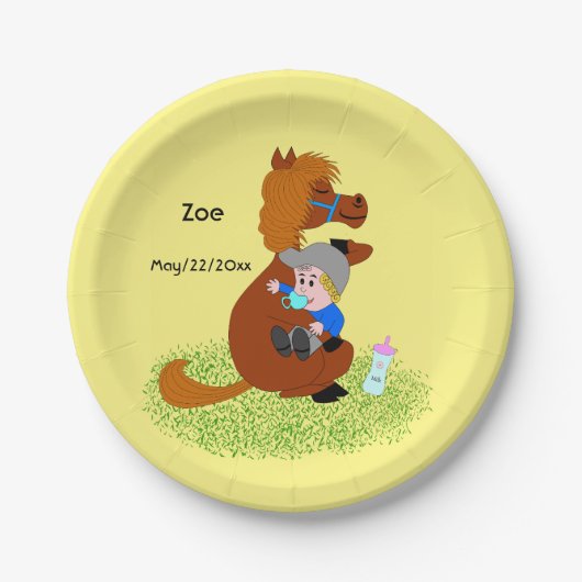 おもしろいと可愛いポニーとベビー – 赤ちゃんシャワー ペーパープレート (正面)