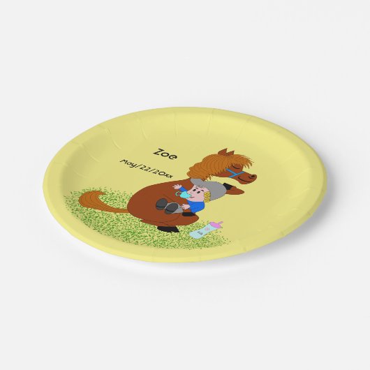 おもしろいと可愛いポニーとベビー – 赤ちゃんシャワー ペーパープレート (アングル)