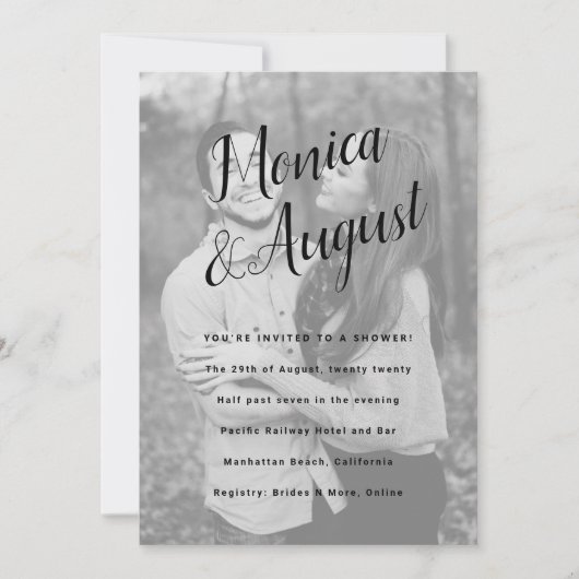 おもしろいと名前カジュアルフォトカップルウェディングシャワー 招待状 (正面)