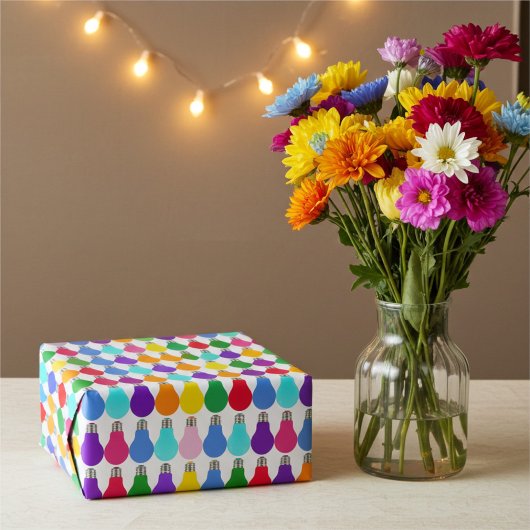 おもしろいと喜びカラフルの電球のラッピング紙 ラッピングペーパー