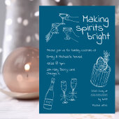 おもしろいと手モダン引きブルーとホワイトクリスマスパーティー 招待状