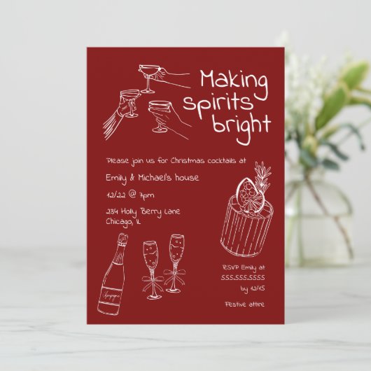 おもしろいと手モダン引き赤と白のクリスマスパーティー 招待状 (スタンド正面)