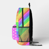 おもしろいと明るいレインボーストライプズ、ピンクのモノグラム プリントバックパック (右)