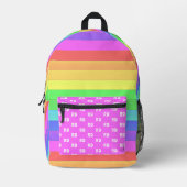 おもしろいと明るいレインボーストライプズ、ピンクのモノグラム プリントバックパック (正面)