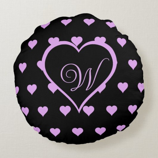 おもしろいと気のあるそぶりをしたピンクハートパーソナライズされた ラウンドクッション (裏面)