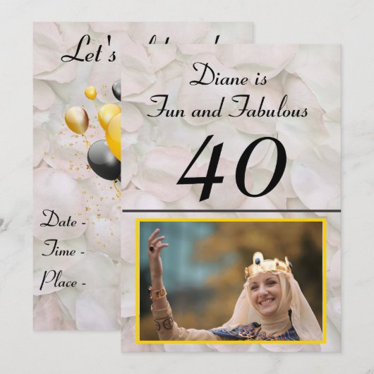 おもしろいと素晴らしい40ピンクローズ花びら誕生日 招待状 (正面/裏面)