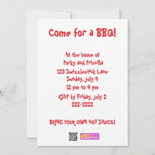 おもしろいなおびえさせていた漫画のブタBBQのパーティの招待状 招待状 (裏面)