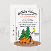 おもしろいなかわいいバースデーパーティ招待状キャンプします 招待状 (正面/裏面)