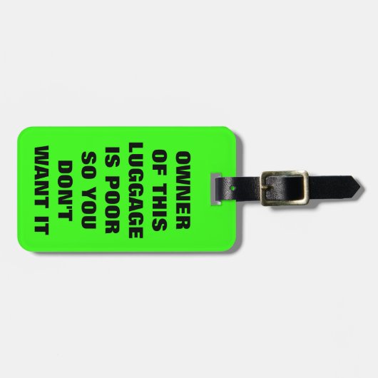 おもしろいなことわざのネオンライムグリーンの荷物 ラゲッジタグ (正面横)